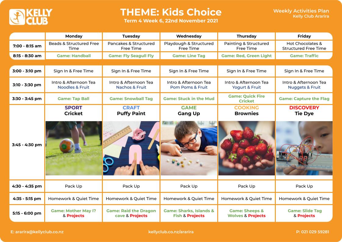 6. Weekly Activity Plan - Kids Choice (All Ages Combined)